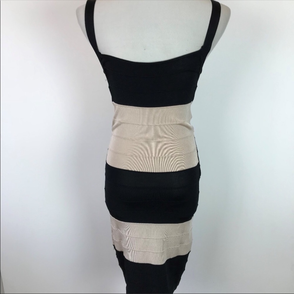 Bebe Black+Tan Bandage Bodycon Dress Small - Picture 2 of 3